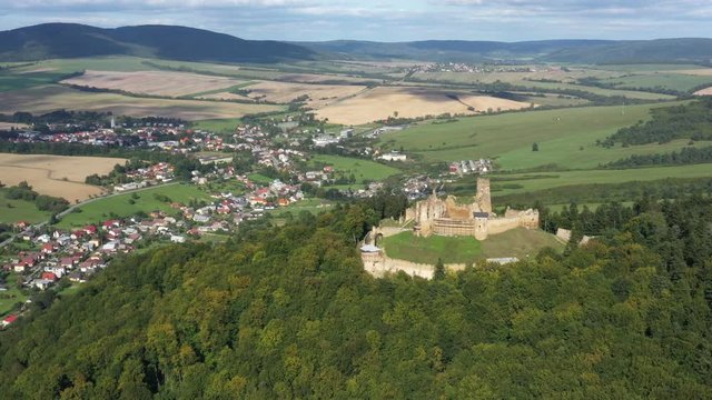 Aerial view of castle in Zborov village in Slovakia