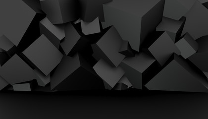 Beautiful luxury geometry black studio. Black backgraund for presentation. 3d rendering. - obrazy, fototapety, plakaty