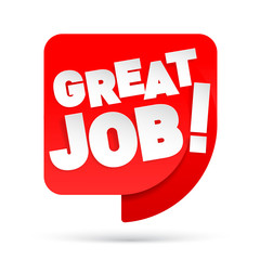 good job Red 3d realistic paper speech bubble. Symbol. Inscription from letters cut out of paper. Vector illustration.