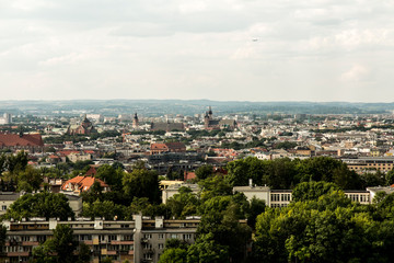 View of modern and historic Krakow from Krakus Mound Poland