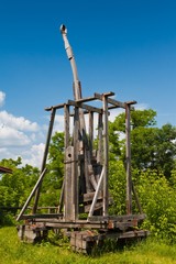 catapult, restored model of ancient ballistic weapon, medieval siege engine