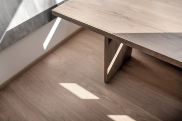 Light modern interior with white walls and parquet