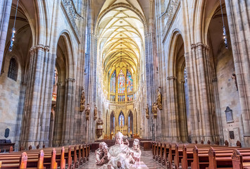 Fototapeta na wymiar Prague, Czech Republic - December 13, 2018: Interior of St. Vitus cathedral in Prague Castle, Czech Republic
