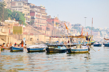 Varanasi city, India. Ganges embankment. December 14, 2015