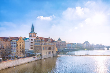 Fototapeta na wymiar View of the Old Town and Vltava river in Prague, Czech Republic