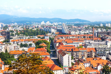 Ljubljana, Slovenia, August 5, 2019. Picturesque city view from the review site Ljubljanski grad
