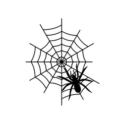 Spider and spider black silhouette icon for halloween decoration. Spider net or cobweb vector illustration.