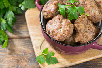 Cutlet. Homemade meatballs in a ceramic bowl