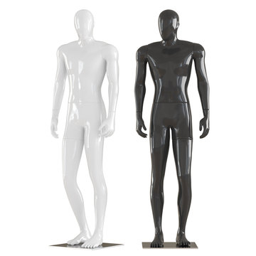 Black and white mannequin stand in a free straight pose. 3D rendering on isolated background