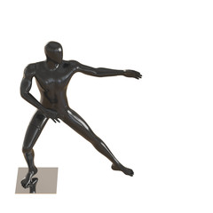 A black faceless mannequin stands in a pose as in martial arts. 3D rendering on isolated background