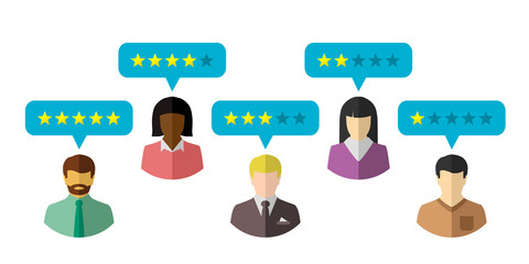Fototapeta premium Diverse people and rating concept in flat design, isolated on white background