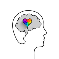 Human head and brain silhouette concept with colorful heart