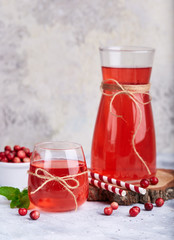 Healthy cranberry juice drink and fresh cranberries. Traditional Russian beverage mors © natkinzu