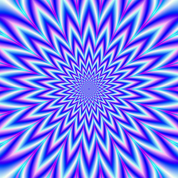 Star Mania in Blue Pink White and Violet / A digital abstract fractal image with an optically challenging psychedelic design in blue, pink and violet.