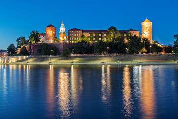 Wawel castle at night in Krakow (Cracow), Poland