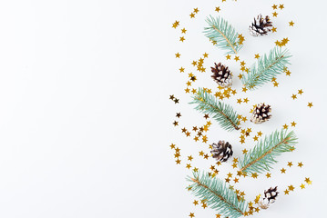 Christmas background made of pine cones and fir tree