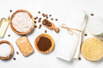 Spa background with natural Skin care product on white.