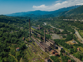 Aerial view of abandoned Tkvarcheli thermal power plant, Abkhazia, Georgia