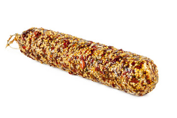 Salami isolated on a white background (view from a different perspective in the portfolio)