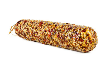 Salami isolated on a white background (view from a different perspective in the portfolio)