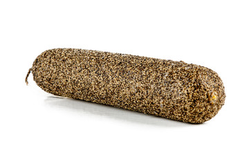 Salami isolated on a white background (view from a different perspective in the portfolio)