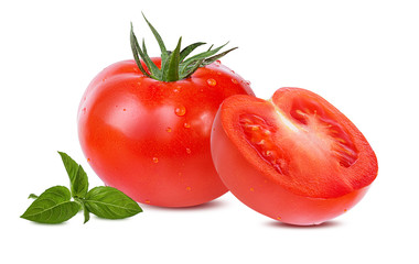 tomato and  basil  isolated on white background