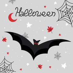 Fototapeta na wymiar Halloween cartoon poster with bat. Hand drawn vector illustrations
