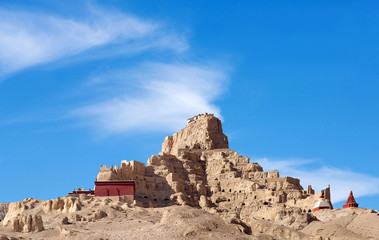 Ancient Tholing Monastery and Tsaparang citadel, the ruins of the ancient capital of Guge Kingdom in Ngari, Tibet, China