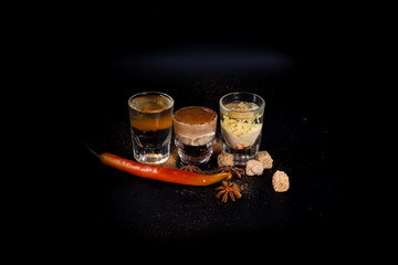 refreshing fruit cocktails on a black background