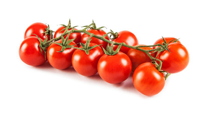 Small tomatoes on a sprig isolated on white background (view from a different perspective in the portfolio)