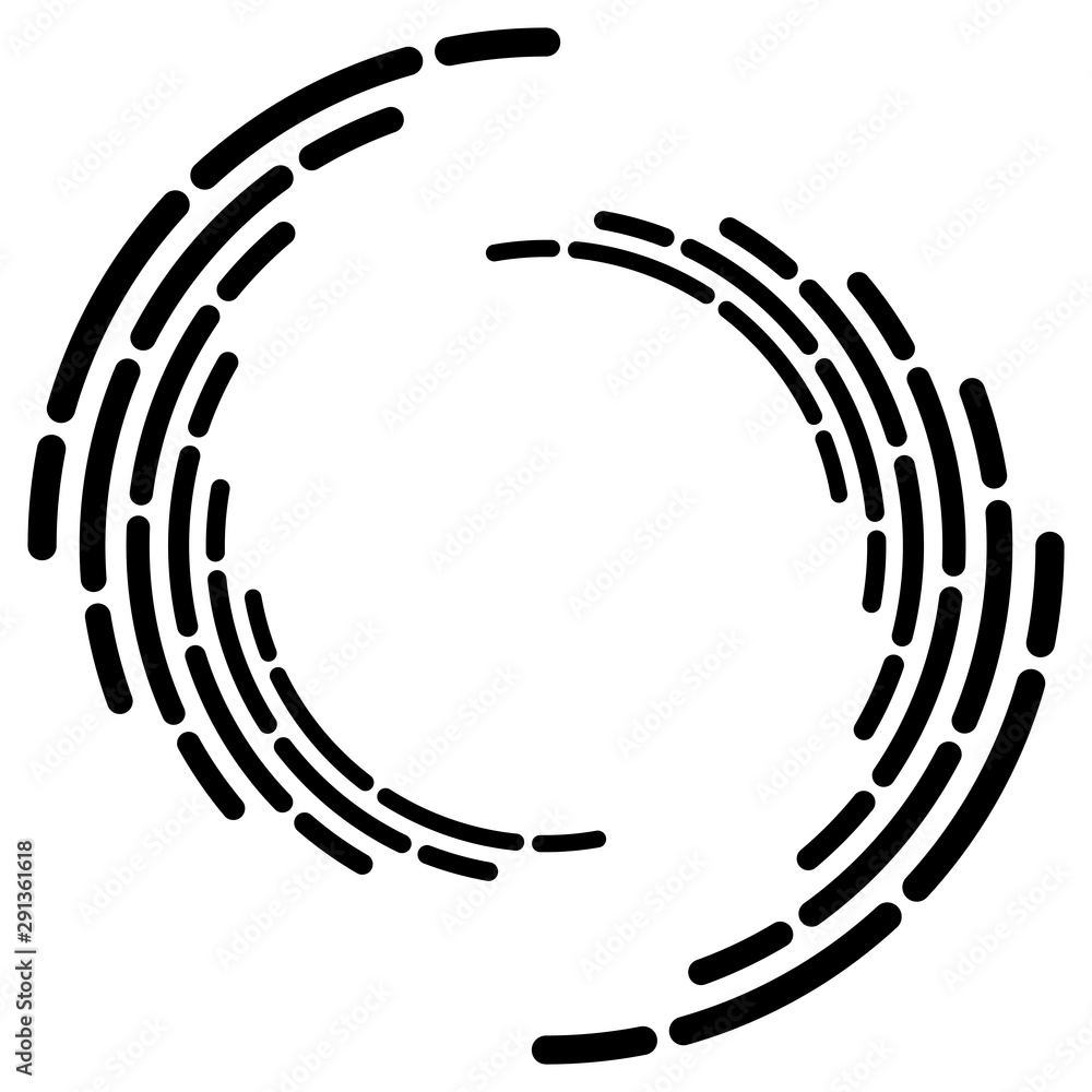 Poster segmented circle with rotation.circular and radial dashed lines volute, helix. abstract concentric c