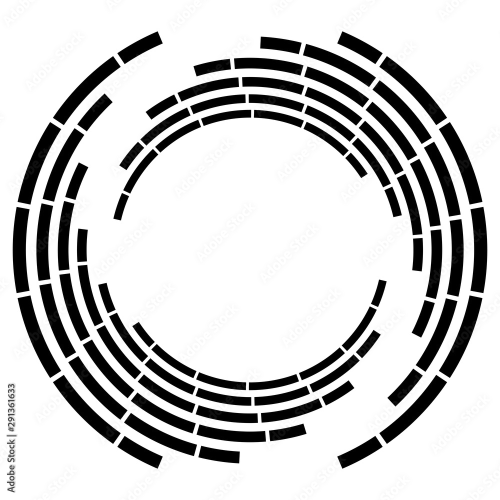 Poster segmented circle with rotation.circular and radial dashed lines volute, helix. abstract concentric c