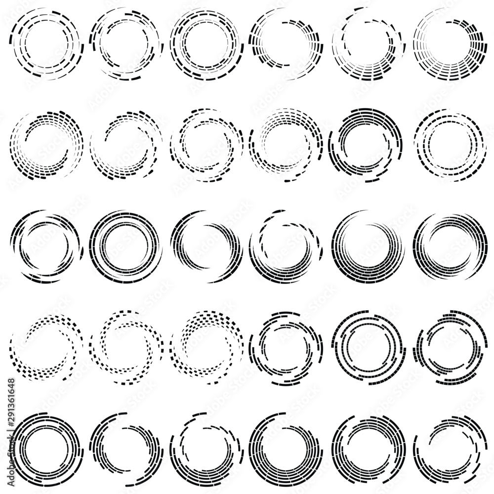 Poster segmented circle with rotation.circular and radial dashed lines volute, helix. abstract concentric c