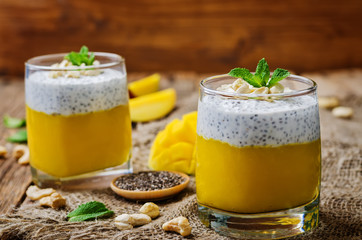 Mango Greek yogurt Chia seeds pudding with cashews
