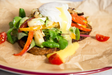 Scrambled eggs on white background. Healthy food