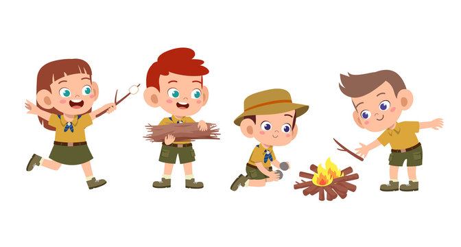 happy cute kids summer camp holiday set