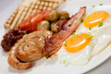 Scrambled eggs on white background. Healthy food