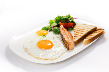 Scrambled eggs on white background. Healthy food