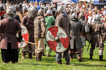 battle of medieval warriors - obrazy, fototapety, plakaty