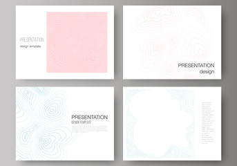 The minimalistic abstract vector illustration of the editable layout of the presentation slides design business templates. Topographic contour map, abstract monochrome background.