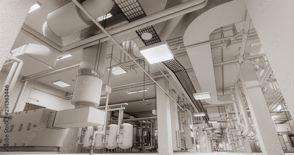 Poster bim model conceptual visualization of the utilities of the building