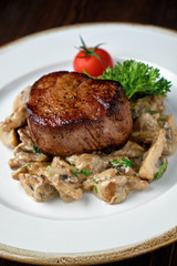 Medallion with mushrooms . catering menu