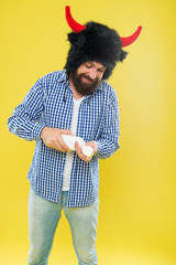 Guy with horns symbol strength and power. Cut the bull when it comes to protein. Easily provide all...