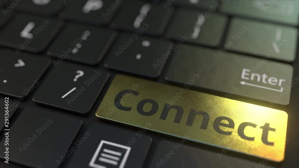 Aufkleber black computer keyboard and gold connect key. conceptual 3d animation