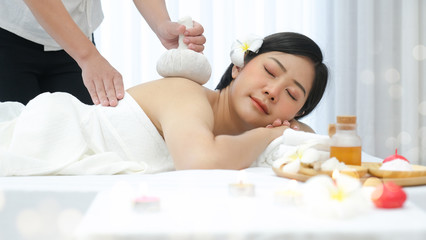Leisure asian young woman in spa salon.