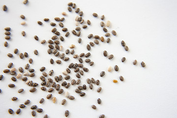 Chia seeds on a white background