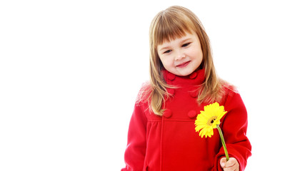Beautiful girl with a flower.Isolated on white background.