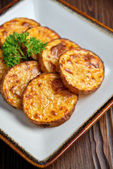 Baked potato with round slices . catering menu