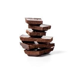 Dark chocolate stack, ISOLATED ON WHITE BACKGROUND