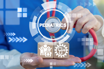 Pediatric Care Professional Medicine. Pediatrician holds wooden cubes with children healthcare...